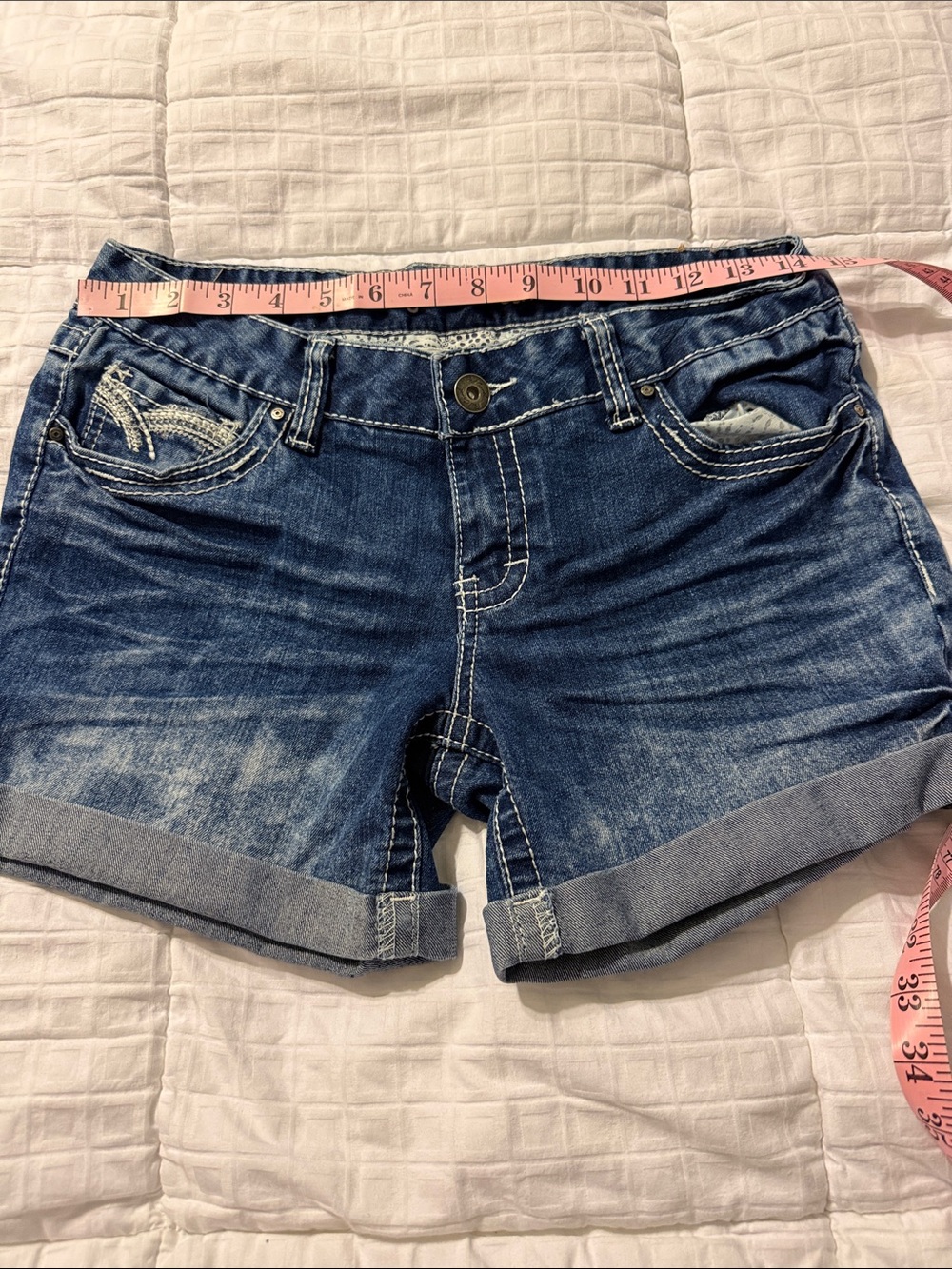 Red Camel Distressed Blue Rolled Cuff Denim Shorts